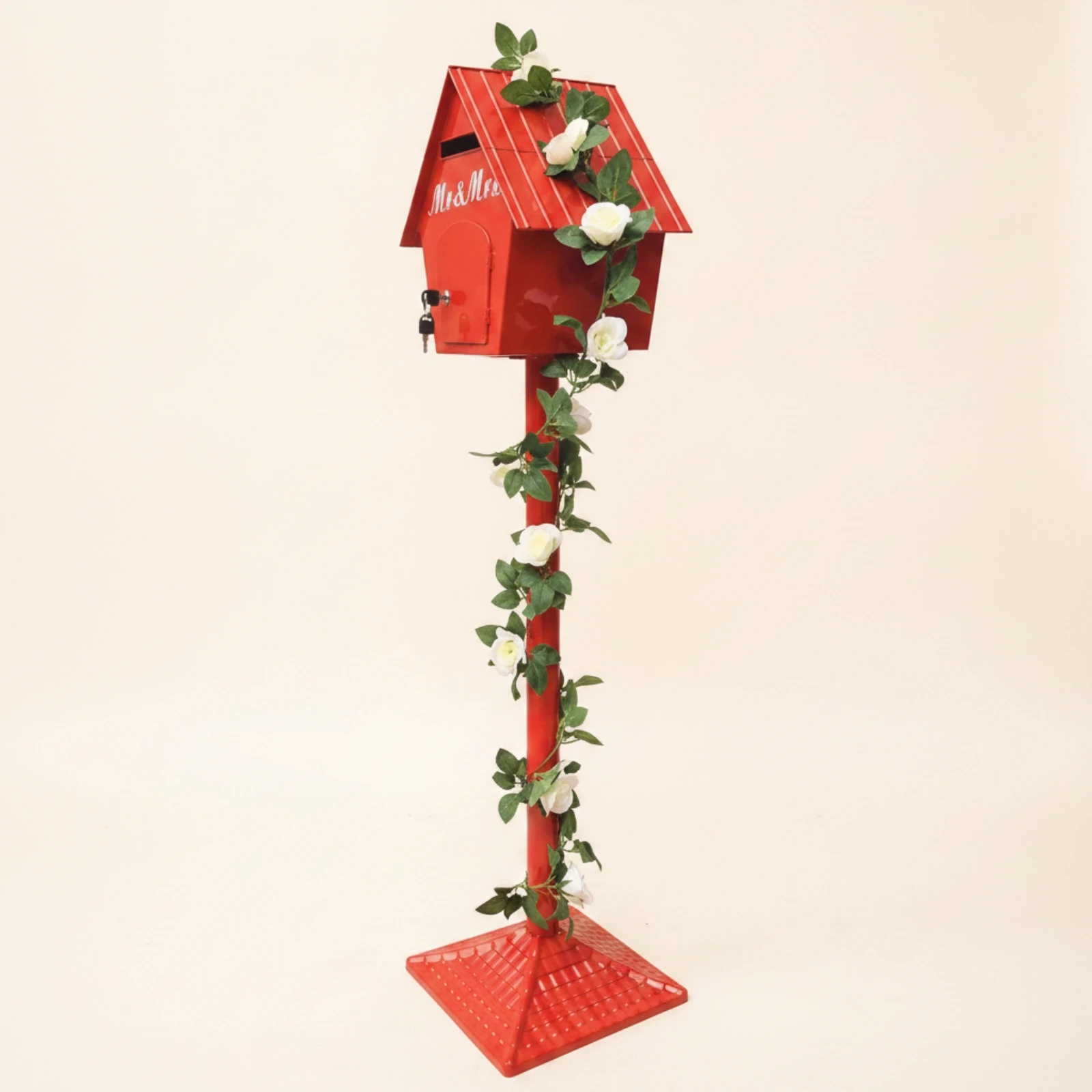 House-Shaped Mailbox with Stand Decorative Freestanding Mailbox with Post Mail Box Lockable Outdoor for Homeowners, Entryway