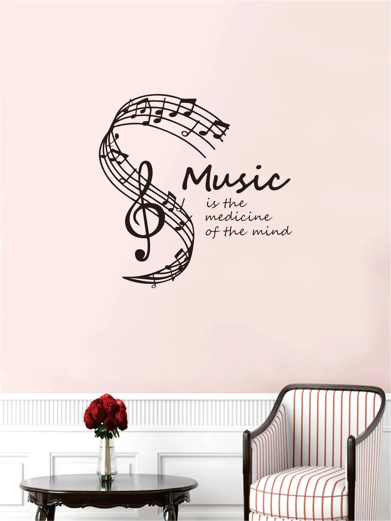 Vinyl Removable Sticker for Home Decor “ Music is The Medicine Of The Mind ” Musical Perfect for Livingroom Wall decals JZY163