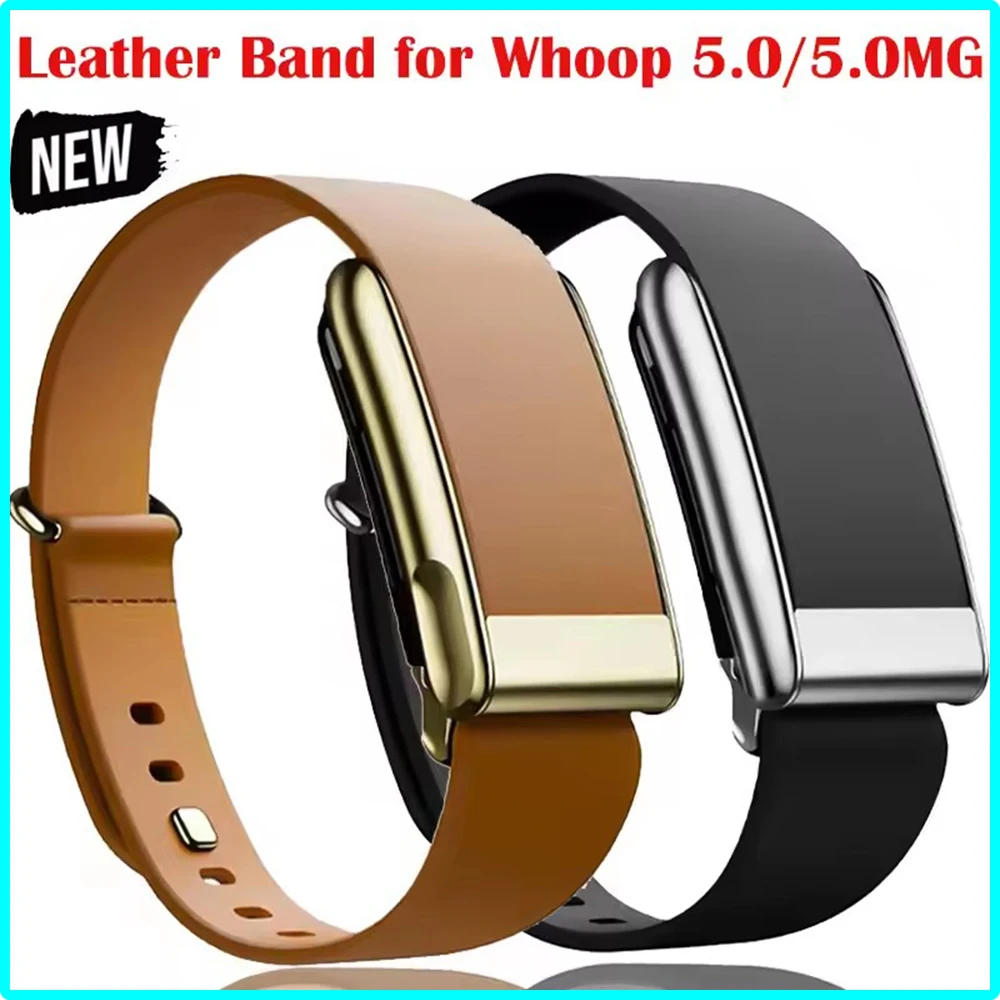 Premium Compatible For Whoop 5.0 Strap Fitness Tracker Featuring Top-Layer Cowhide Leather Buckle Bright Silver Metal U-Shape