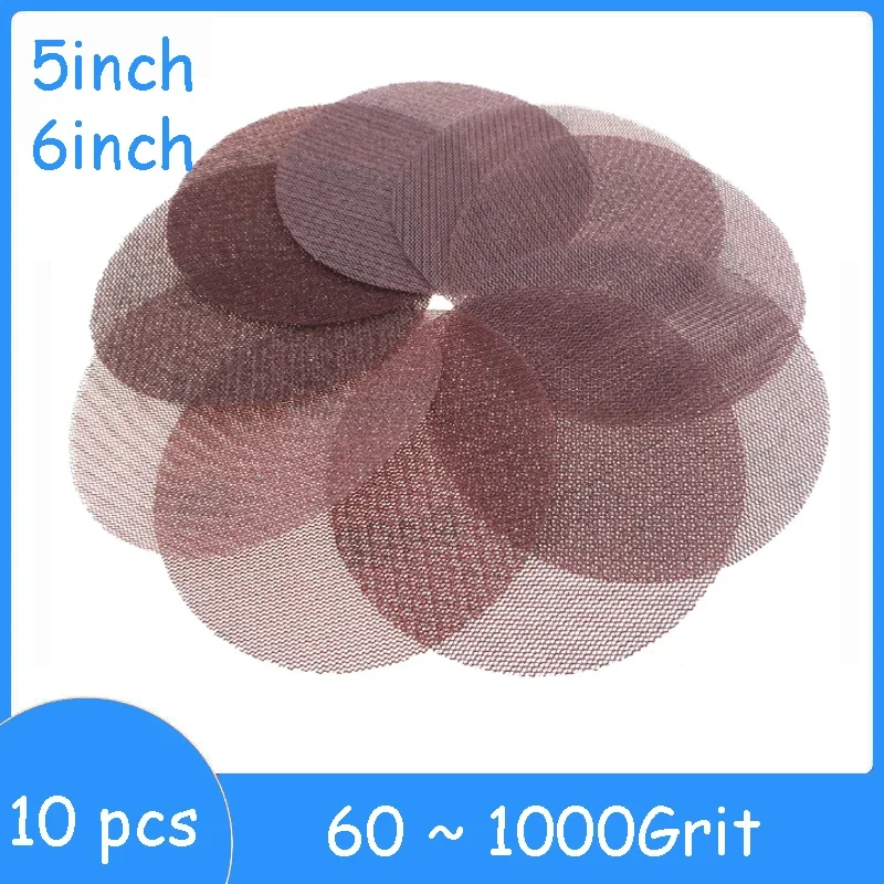 

10Pcs 5inch 6inch Mesh Sanding Discs Hook&Loop Abrasive Dust Free Disc Anti-Blocking Sharp Grinding Sandpaper for Wood Furniture