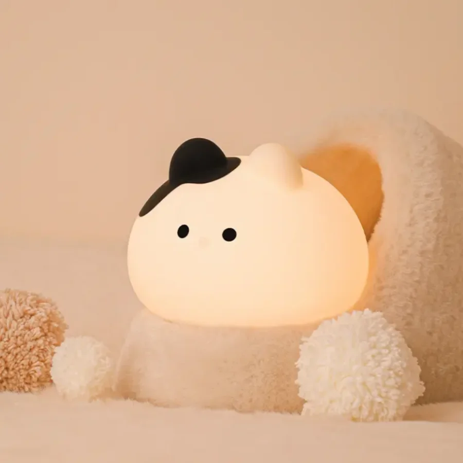 Creative Animal Cat Sleeping Lamp Desk  Bedroom Bedside Table Lamp Silicone LED Touch Sensor Night Lamp