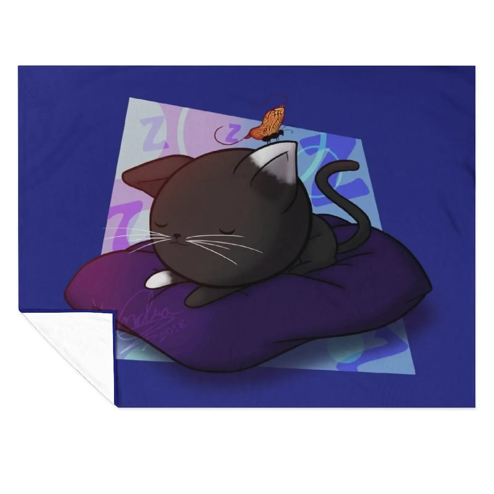 

Sleepy Chibi Kitty Throw Blanket Soft Plush Plaid Blankets For Bed Decorative Beds Camping Blankets