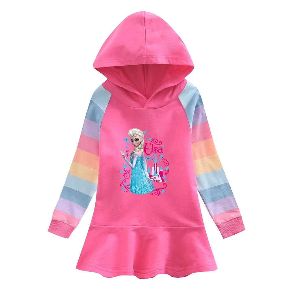 Quality Cotton Disney Girls Dress Frozen Elsa Autumn Bluey Clothing for Children Pink Long Sleeve Kids Clothes Hooded Fashion