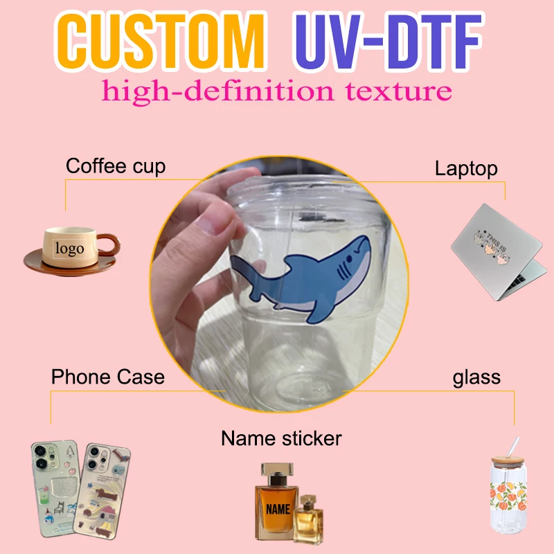 Customized UV stickers, DTF logo images, text design, personal packaging for DIY glass, ceramic, metal, leather, etc