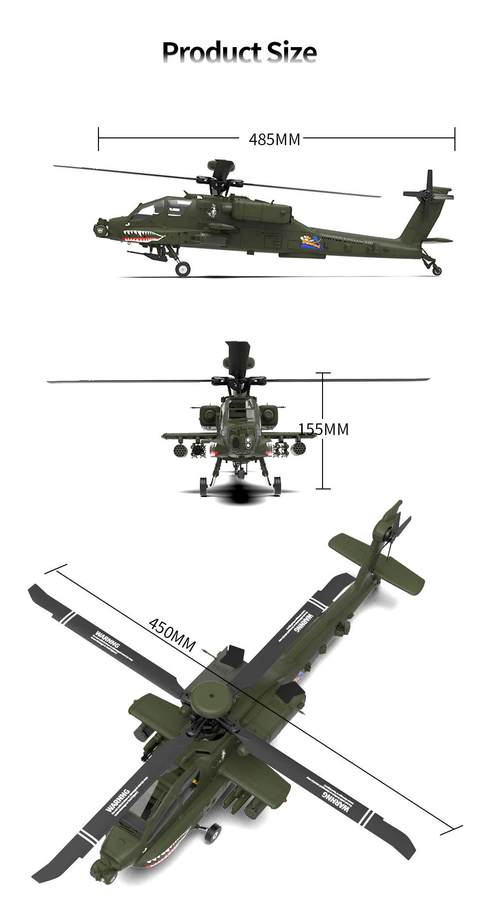 YXZNRC F11 AH-64D Apache RC Helicopter with 6-Axis Gyro 2.4G 6CH Brushless Motor 1:32 Scale Flybarless 3D RC Helicopter Model