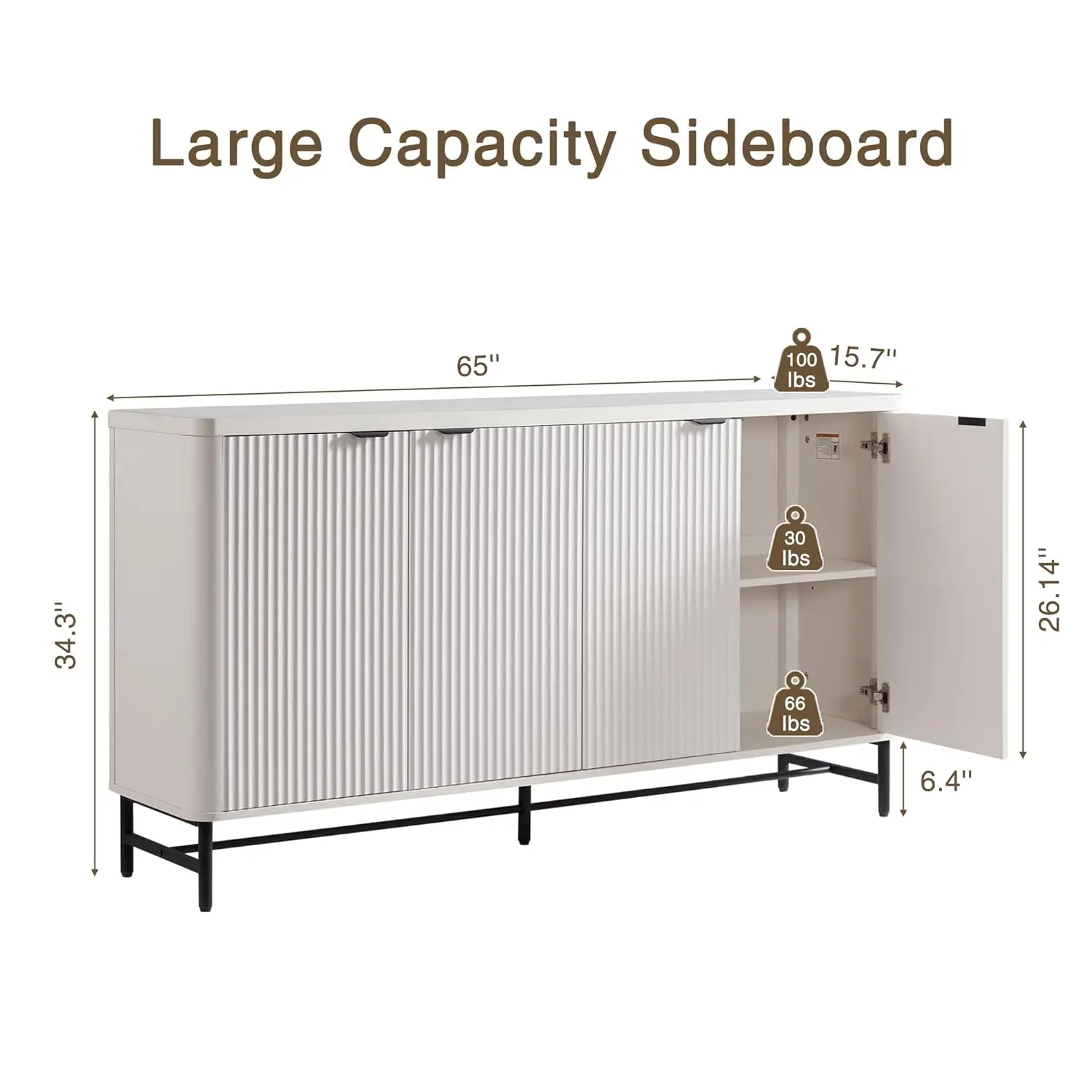 خزانة بوفيه جانبية كبيرة مع مساحة تخزين، طاولة وحدة تحكم بار القهوة ذات المزمر الحديث مقاس 65 بوصة مع أبواب وقابلة للتعديل