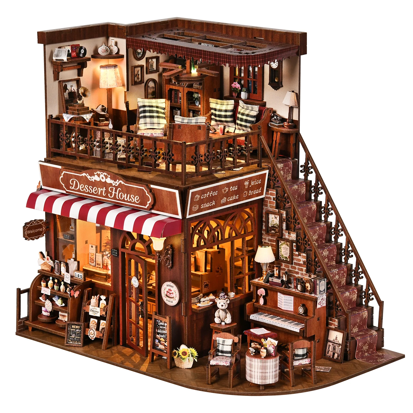 Schattige Cake Shop 3D DIY houten puzzel boekenhoek kit - handgemaakt boekenplank poppenhuis model boekenlegger voor thuisdecoratie