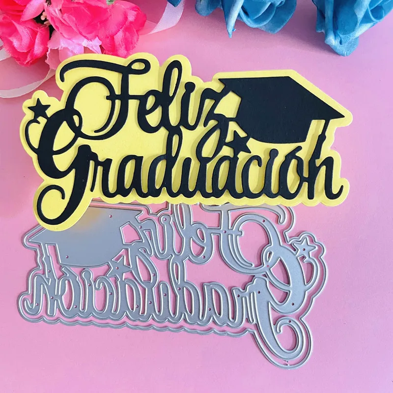 Troqueles de corte de Metal de feliz graduación con palabras en español, tarjetas de papel para álbum de recortes DIY, artesanía en relieve,