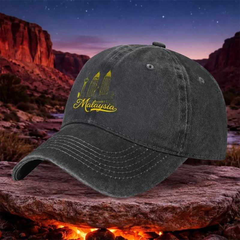 Malaysia Vintage Baseball Cap for Men Women – Lightweight Hook & Loop, Iconic Malaysian Landmark Design, Hand Washable