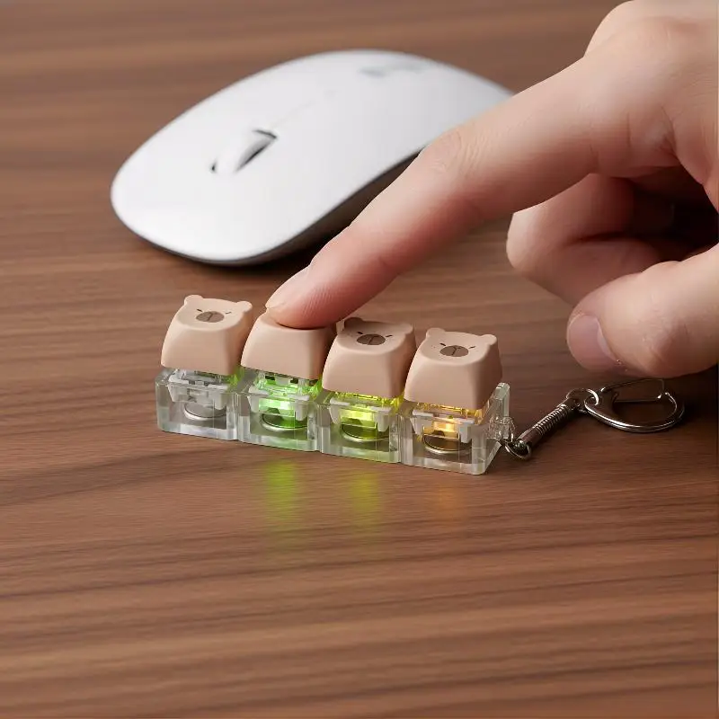 Capybara Keyboard Keychain 4 Keys LED Light Stress Relief Mini Pendant Office Bag Decoration