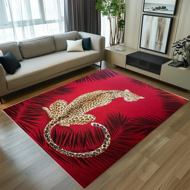 Leopard Print Carpet 2D Animal Pattern Living Room Rug Large Area Bedroom Floor Mat Modern Minimalist Home Decoration
