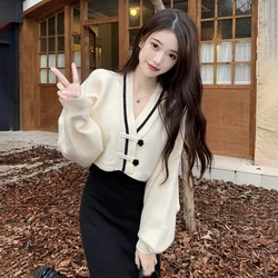 Women's Sweater Loose Sweet  Gentle Chinese Style Knitted Long Sleeves Short Sweater Cardigan Woman clothes tops woman 2024