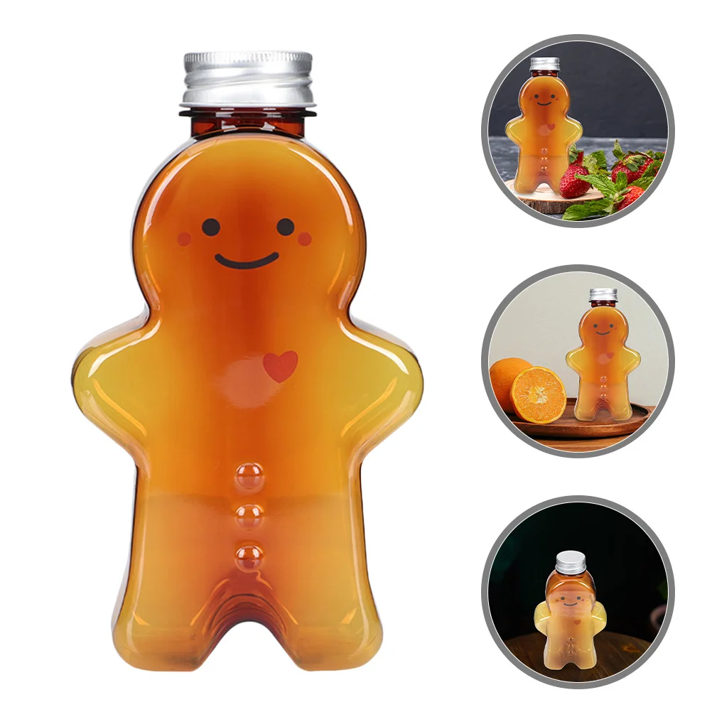 

6Pcs Christmas Beverage Bottles Transparent Gingerbread Man Shape Drink Containers for Holiday Parties Favors Gifting 500Ml