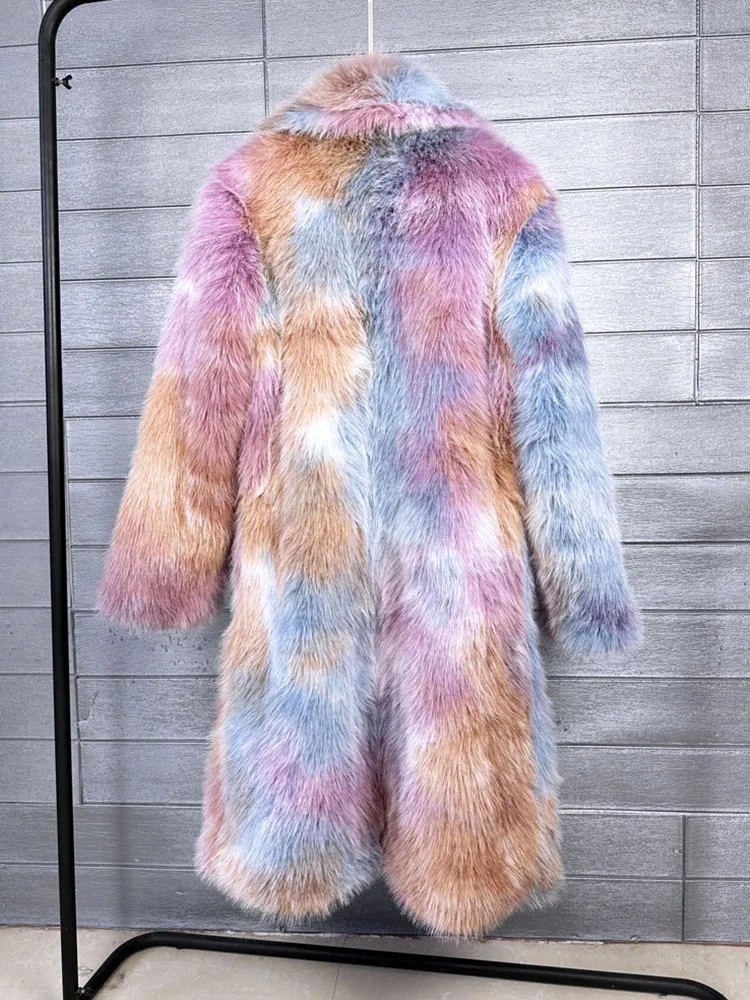 ZADORIN Women Winter Fur Coats Lapel Long Oversized Faux Fox Fur Coat Luxury Colored Fluffy Faux Fur Jacket Clothes for Women