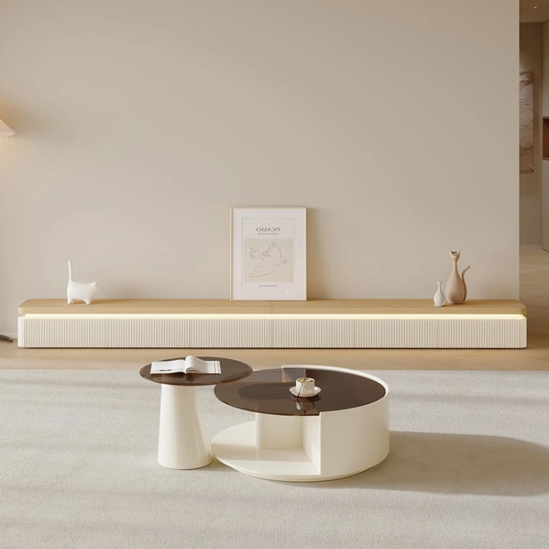 

Floor-to-ceiling TV cabinet living room home log cream style high-end floor cabinet coffee table combination