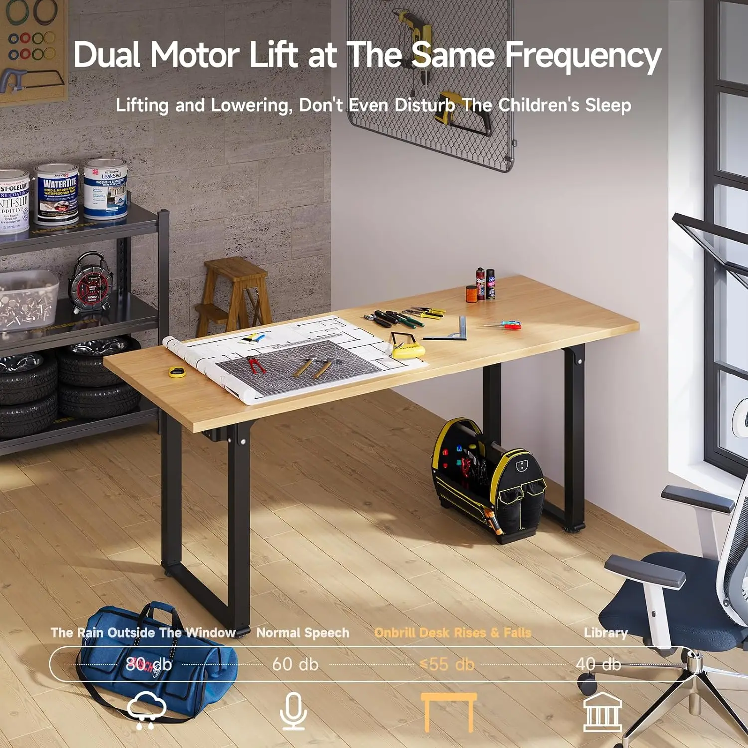 Work Bench, Electric Adjustable Workbench Rectangle & Memory Controller, with Wheels