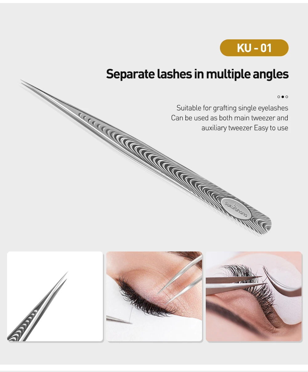 SAKURAHANA Antistatische Wimpernpinzette, professionelles, hochpräzises Volumenverlängerungs-Anti-Rutsch-Make-up-Werkzeug aus Edelstahl – Detail 5