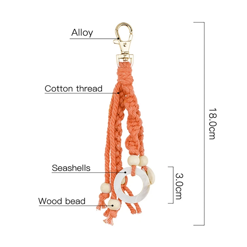 Boho Macrame Keychains With Wood Bead And Seashells, Handmade Accessories Keychain For Purse Keys