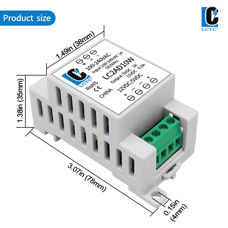 LCTC DIN Rail Power Supply 5v12v24v Dual Switching Power Supply Input AC100-240VAC DC Output Industrial Transformer