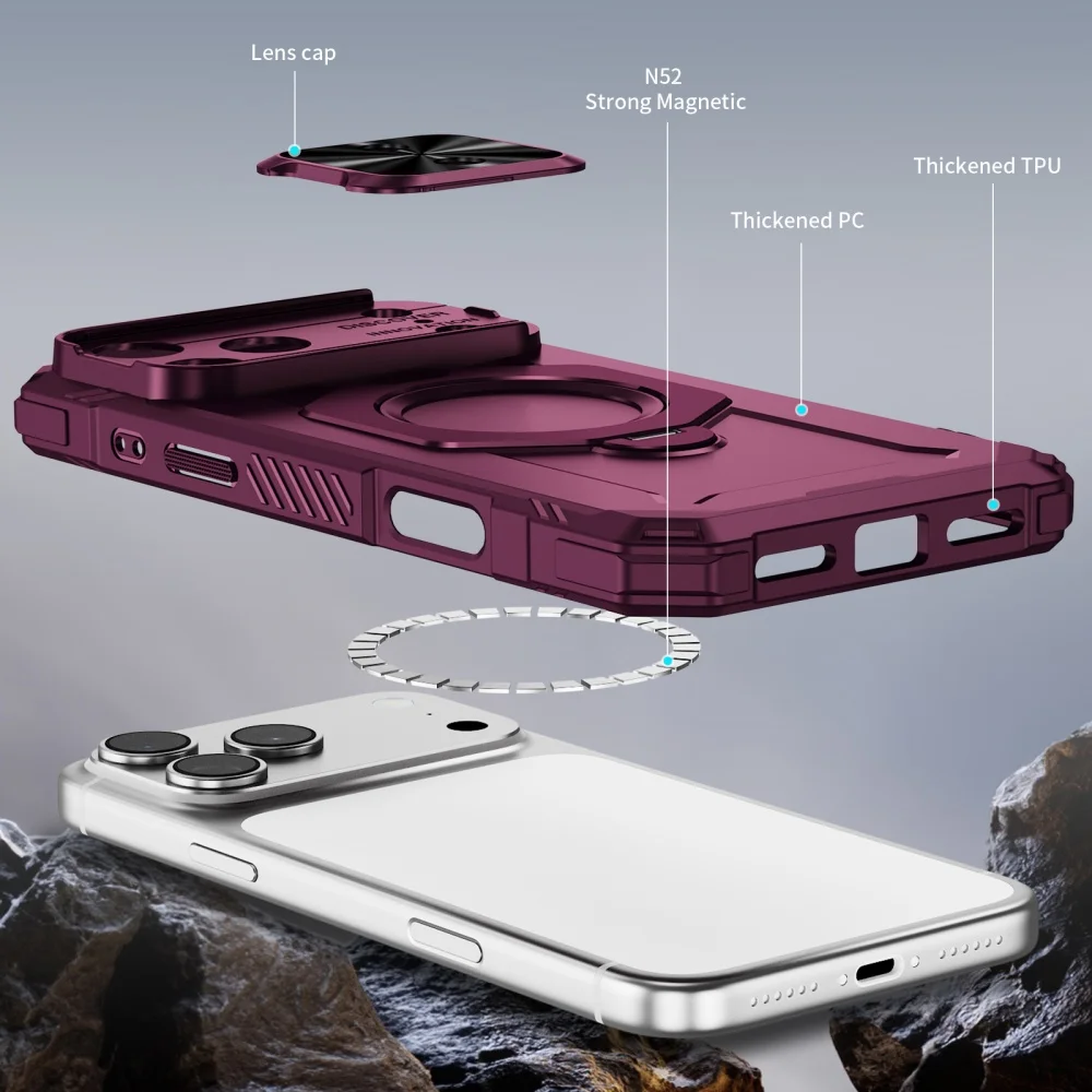 Luxury Mecha Armor For Magsafe Magnetic Stand Holder Case For iPhone 15 16 Plus 17 18 Pro Max 16E Slide Camera Protection Cover - view 4