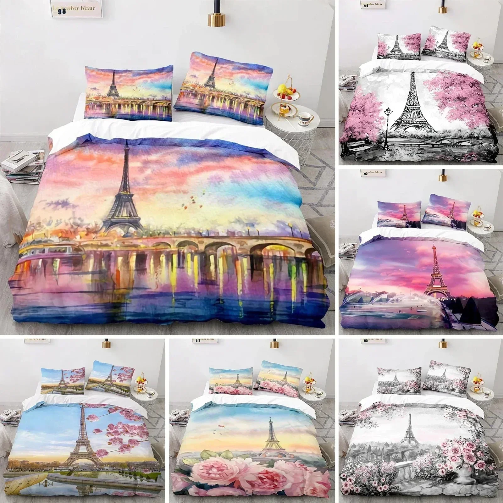 Eiffel Tower Bedding Duvet Cover Set 3d Digital Printing Bed Linen Fashion Design Comforter Cover Bedding Sets Bed Set