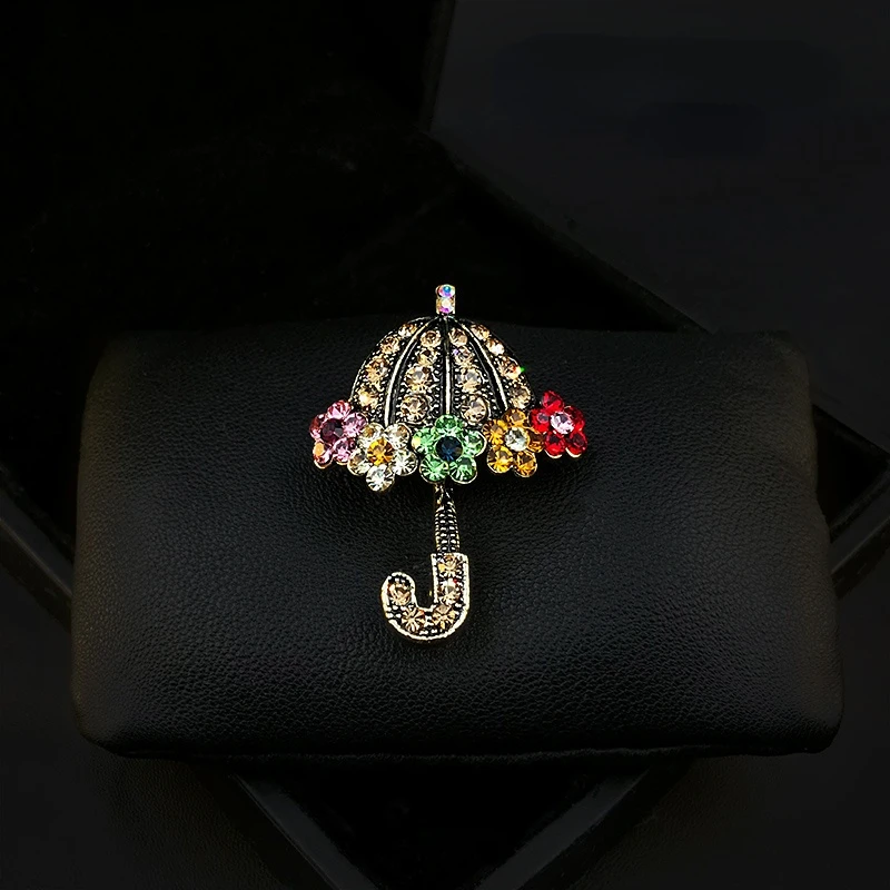 

Exquisite Vintage Small Flower Umbrella Brooch High-End Corsage for Women Pins Suit Sweater Accessories Rhinestone Jewelry Gifts