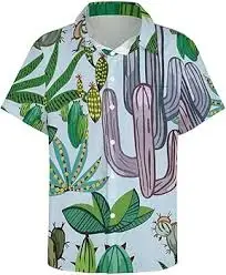 Hawaiian Casual Short Sleeve Shirt men's Comfortable Summer Resort Flower Top Cactus Dopamine Fun Pattern New