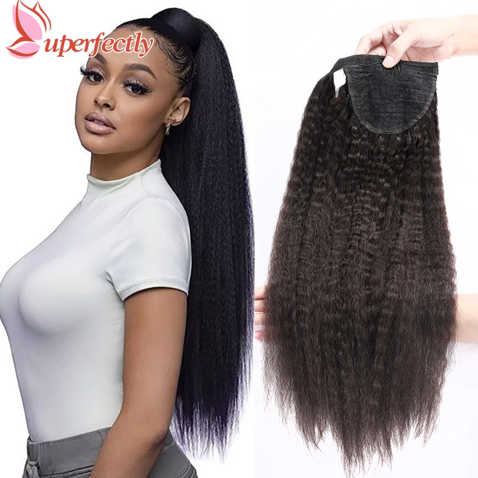 Uperfectly Drawstring Ponytail Clip In Hair Extension Natural Black Kinky Straight 100% Real Human Hair Extensions for Women