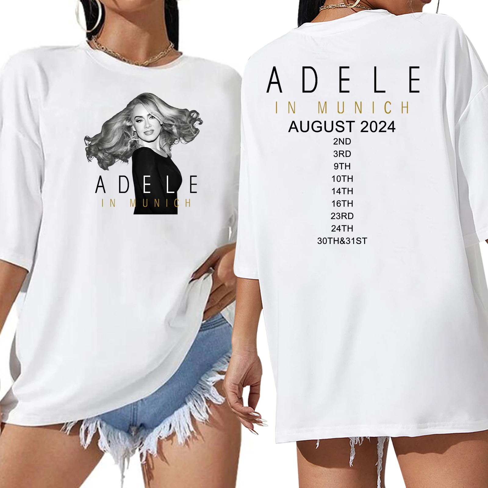 Adele In Munich Tour 2024 August Extra Large T-shirt O-Neck Short Sleeve Fashion Oversize Shirts