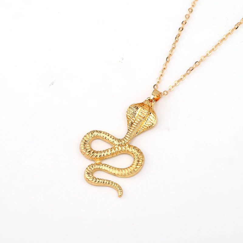 Dayoff Indian Gothic Gold Color Animal Cobra Pendant Necklace Women Men Stripe Snake Chain Necklace for Female Link Chain N6