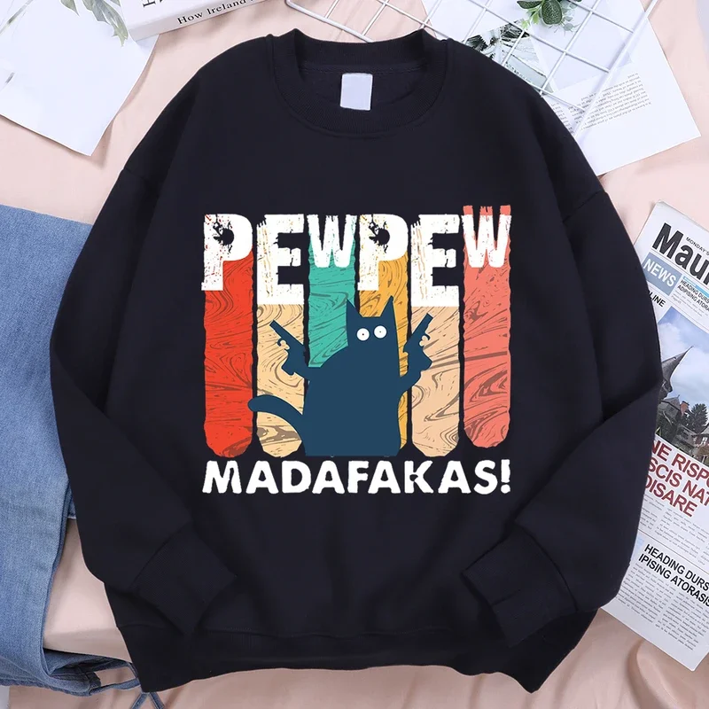 Pew Pew madafakas double gun cat men women hoodie Harajuku loose clothes o-neck casual hoody fashion fleece sweatshirt couple