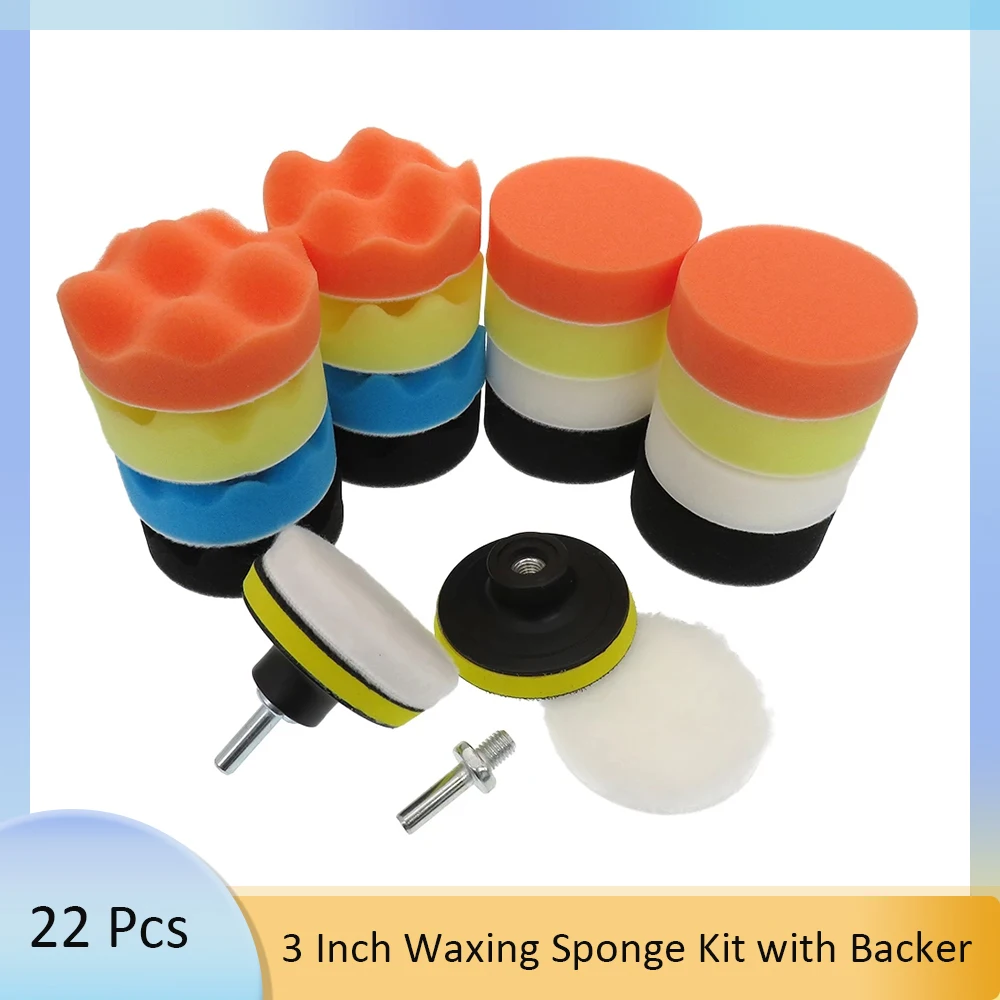 

20pcs Set 3" Car Polishing Sponge Pads Kit Clean Sponge Waxing Buffing Pad Sanding Backer