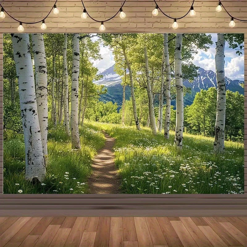 Ein bezaubernder Hintergrundstoff mit Naturmotiven, geeignet für Partys, Geburtstage, Feiern im Freien und festliche Veranstaltungen.