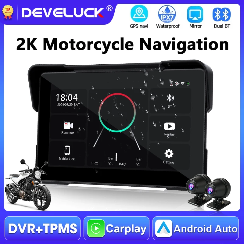 

Portable 7" Motorcycle GPS Navigation Carplay Screen 2K DVR Wireless Android Auto Moto Monitor IPX7 Waterproof Dual Bluetooth