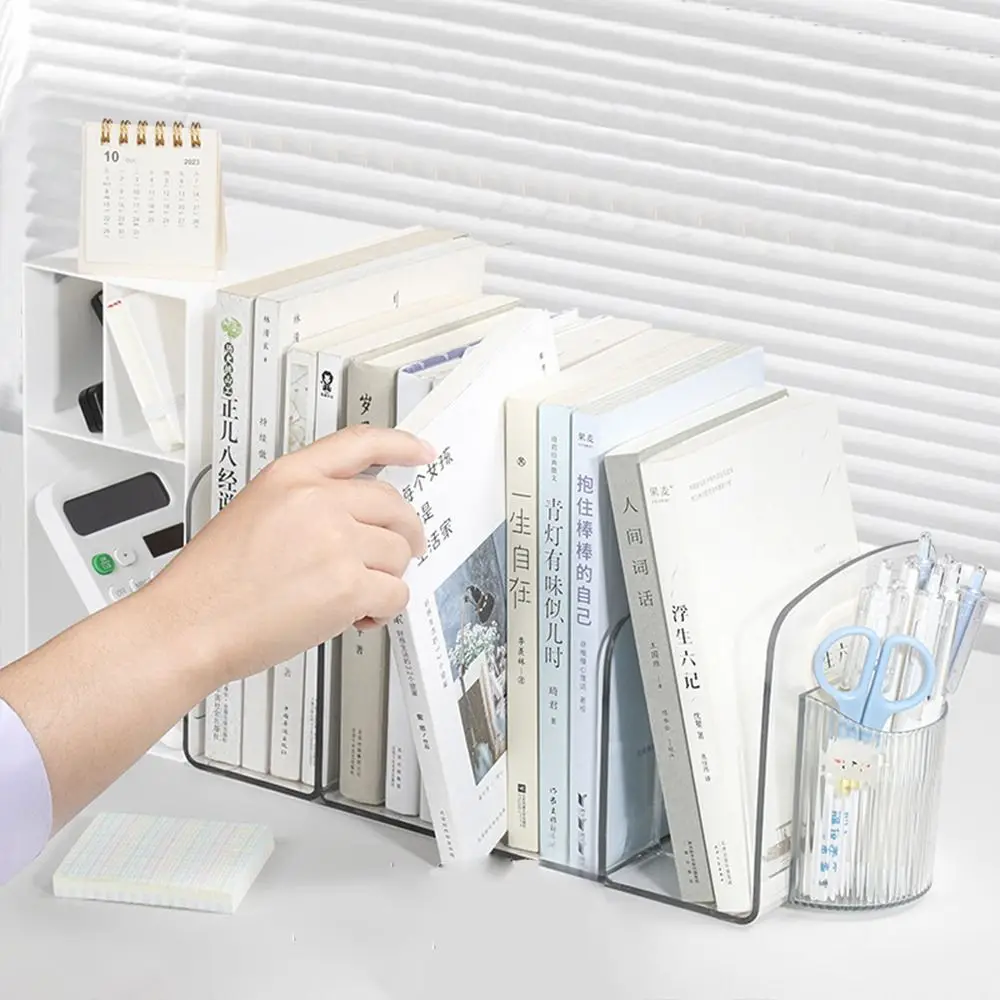 Book Holder Save Space Handle Bookends Transparent Display Divider Book Stand Simple Durable Desk Storage Rack School Office