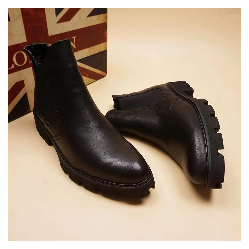 mens casual business office formal dress chelsea boots platform shoes genuine leather boot black ankle botas hombre chaussure