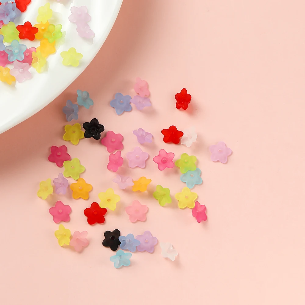 50-10pcs/bag Acrylic Frosted Small Flower Petal Beads Caps Loose Spacer Beads For DIY Necklace Bracelet Making Accessories