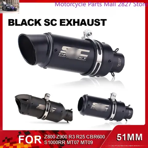 51mm 범용 오토바이 배기관 SC 블랙 머플러 소음기 Z800 Z900 R3 R25 CBR600 S1000RR MT07 MT09 용 DB 킬러 포함