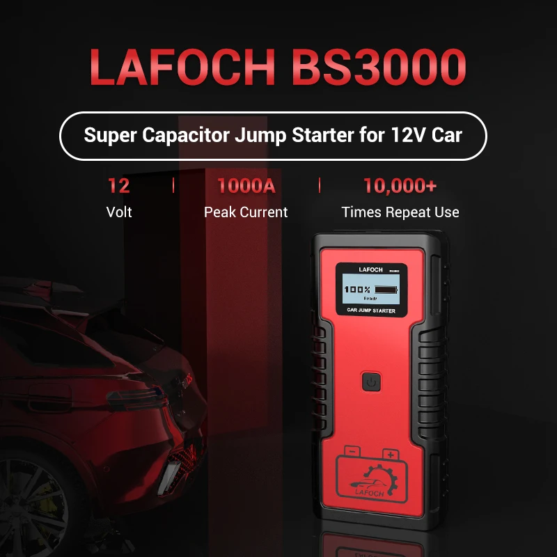 

LAFOCH BS3000 Car Jump Starter Portable Super Capacitor 120F 12V Batteryless Car Booster Battery Charger Power Bank 1000A