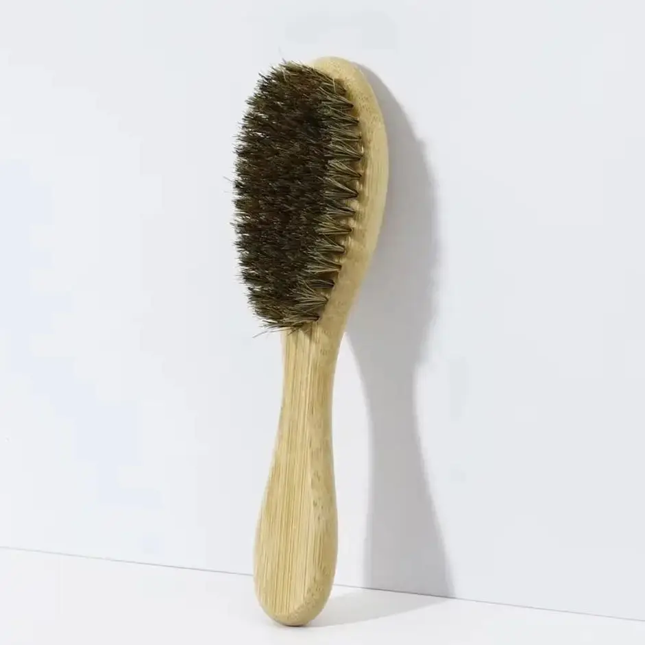 1 piece oval bamboo and wood beard trimming brush, bristle beard and hair cleaning brush,Special for real hair wigs
