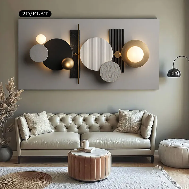 2D/Flat 1pc Large Modern Abstract Canvas Wall Art - Frameless Geometric Neutral Wall Art Prints for Living Room, Bedroom Decor
