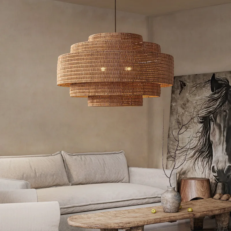 

Chandelier retro lamp Chinese hotel hotel tea room rattan lamp