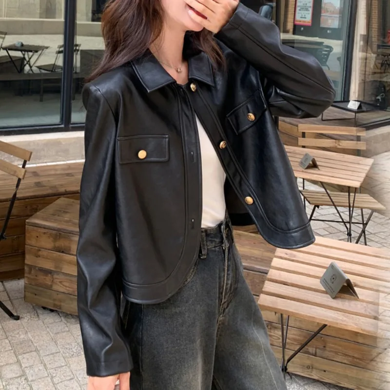 Bla Vita alta ort Pelle Jaet Capispalla da donna 2025 Nuovo Sle Retro Taglia Cappotto in pelle PU Ele Sensation