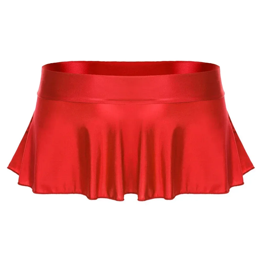 Sexy Women Ladies Pleated Wet Look Shiny Glossy Low Waist Short Skirt Skater Dance Party Skirt Clubwear Dance Erotic