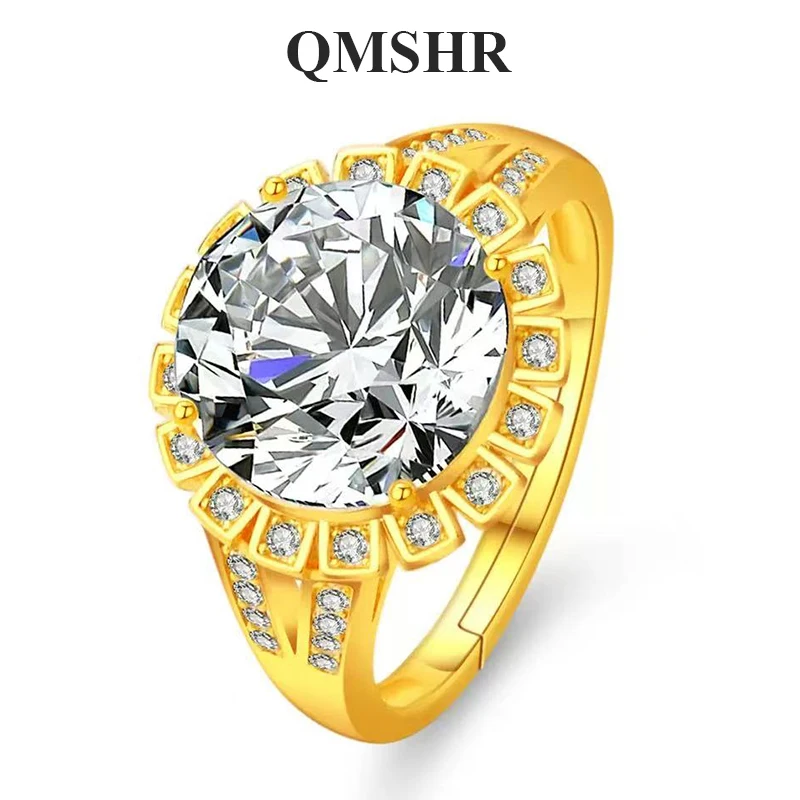 

QMSHR 5CT Moissanite rings certified high quality Women 18K Golden 925 Sterling Silver Open ring wedding Luxury Jewelry with GRA