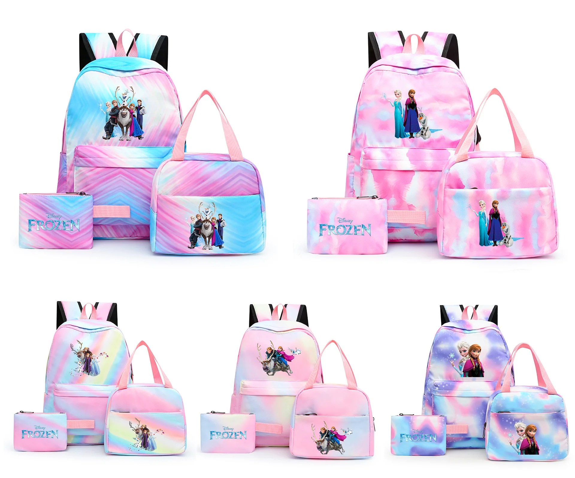 

3pcs Disney Frozen Elsa Anna Colorful Backpack with Lunch Bag Rucksack Casual School Bags for Boys Girls Student Sets