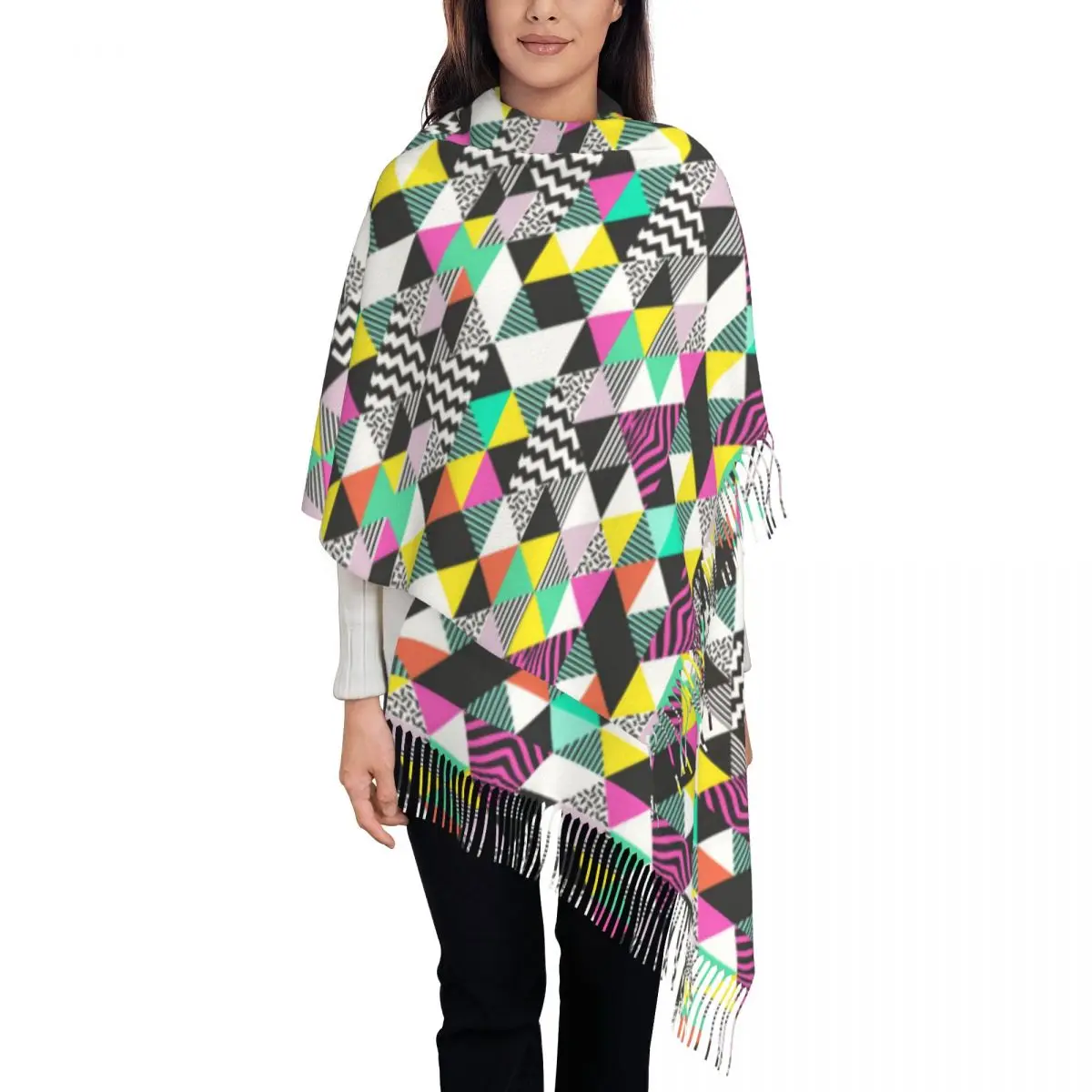 Warm Scarf Winter Geometric Patchwork Shawl Wraps Abstract Triangles Printed Bandana Womens Luxury 2024 Large Scarves