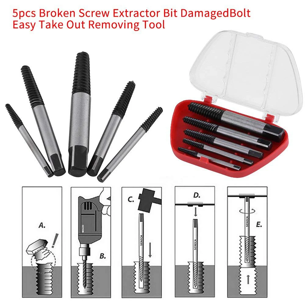 5Pcs/set Steel Broken Speed Out Damaged Screw Extractor Drill Bit Guide Set Broken Bolt Remover Easy Out Set Metal-working Drill