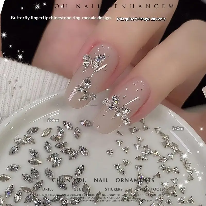 50Pcs 2x4mm 2x2mm Horse Eye/Triangle 3D Glitter Nail Diamond DIY Tiny Crystal Ice-Transparent Mini Sparkle Nail Art Rhinestone