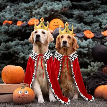 Halloween Dog King Cloak Costume Cute Funny Cape with Crown Adjustable Pet King Cloak for Large Dogs Cats Cosplay Party Supplies 1